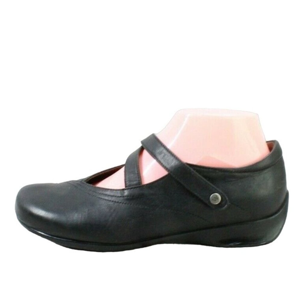 Wolky Black Leather Mary Jane Flat